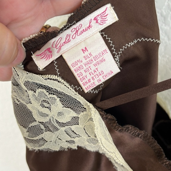 Gold Hawk Silk Brown Lace Floral Camisole VTG - Picture 6 of 6
